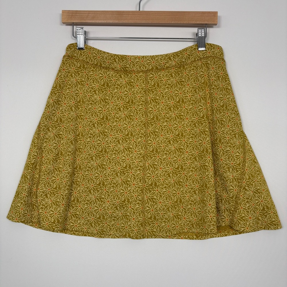 Toad&Co Womens Seleena Skort sz M Mustard Yellow Floral Organic Cotton T1842801